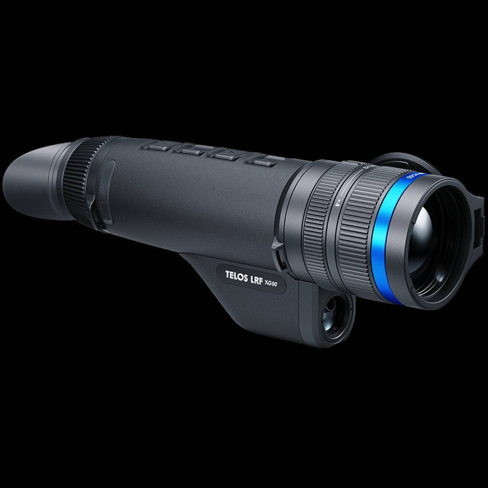 Pulsar Telos XG50 LRF long-range thermal monocular with 2300m detection and built-in laser rangefinder, ideal for outdoor surveillance and hunting.