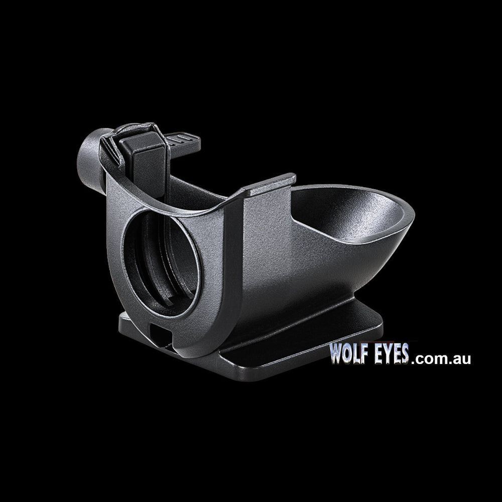 Side view of Pulsar Telos LRF Tripod Adapter - Mount showing durable clamp and base. Ensures firm attachment for Telos LRF devices.