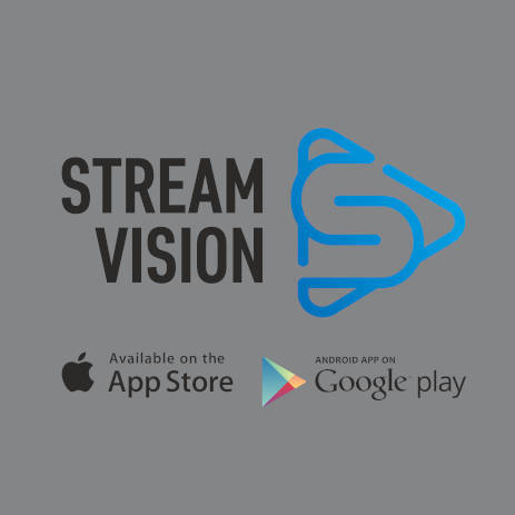 Stream Vision App logo with download options from App Store and Google Play for Pulsar scope connectivity and remote viewing.