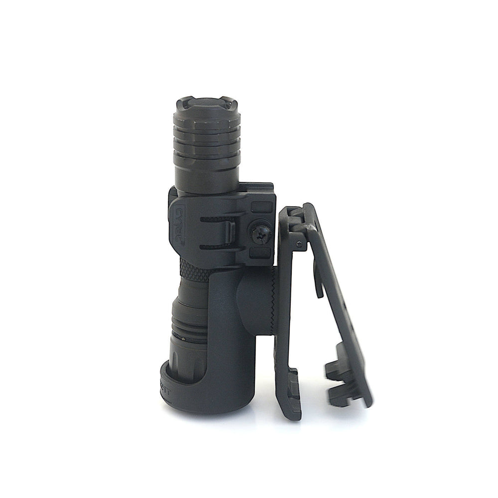 Compact torch secured in Tactical Polymer Holster - Sn1per Series Fit, ideal for tactical and outdoor applications.