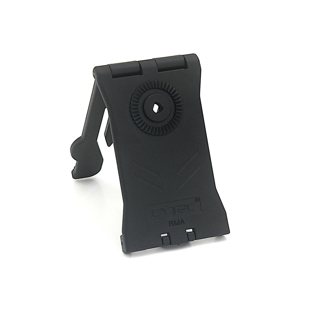 Rear view of Tactical Polymer Holster belt clip with 360-degree rotation gear, compatible with belts up to 68mm wide.