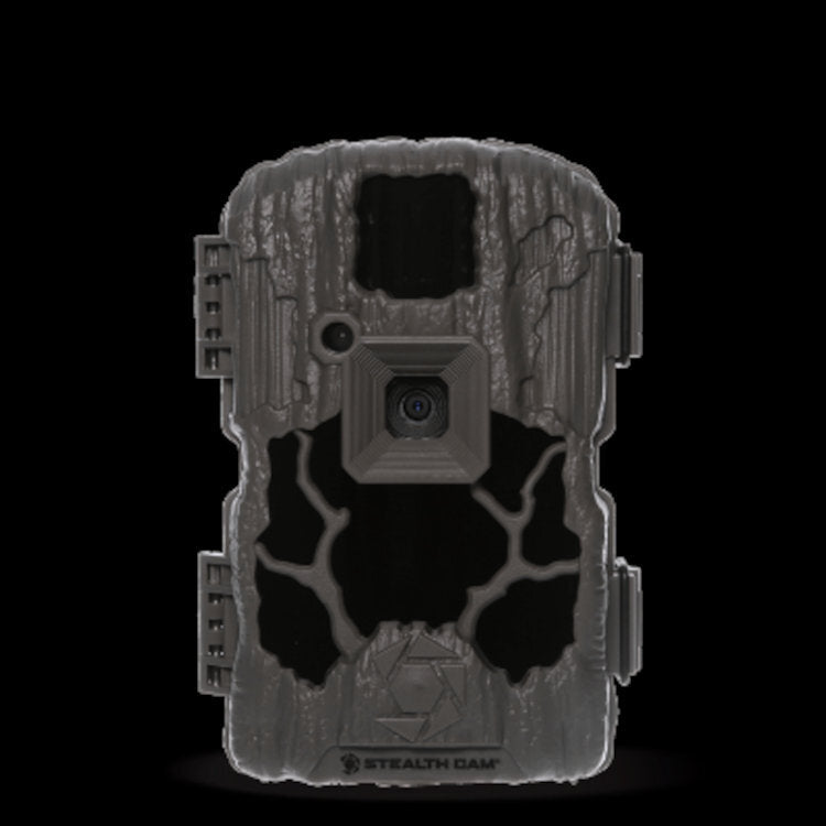Stealthcam PXV26 trail camera with 26MP resolution, 0.4s trigger speed, and 720P video, designed in rugged camo for wildlife tracking and surveillance.