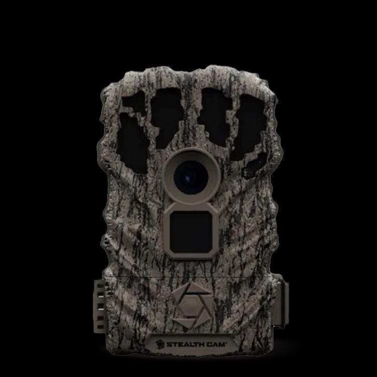 Stealthcam BT16 trail camera with 16MP resolution and 480p video, featuring camouflage design and 0.7s trigger speed for wildlife monitoring.
