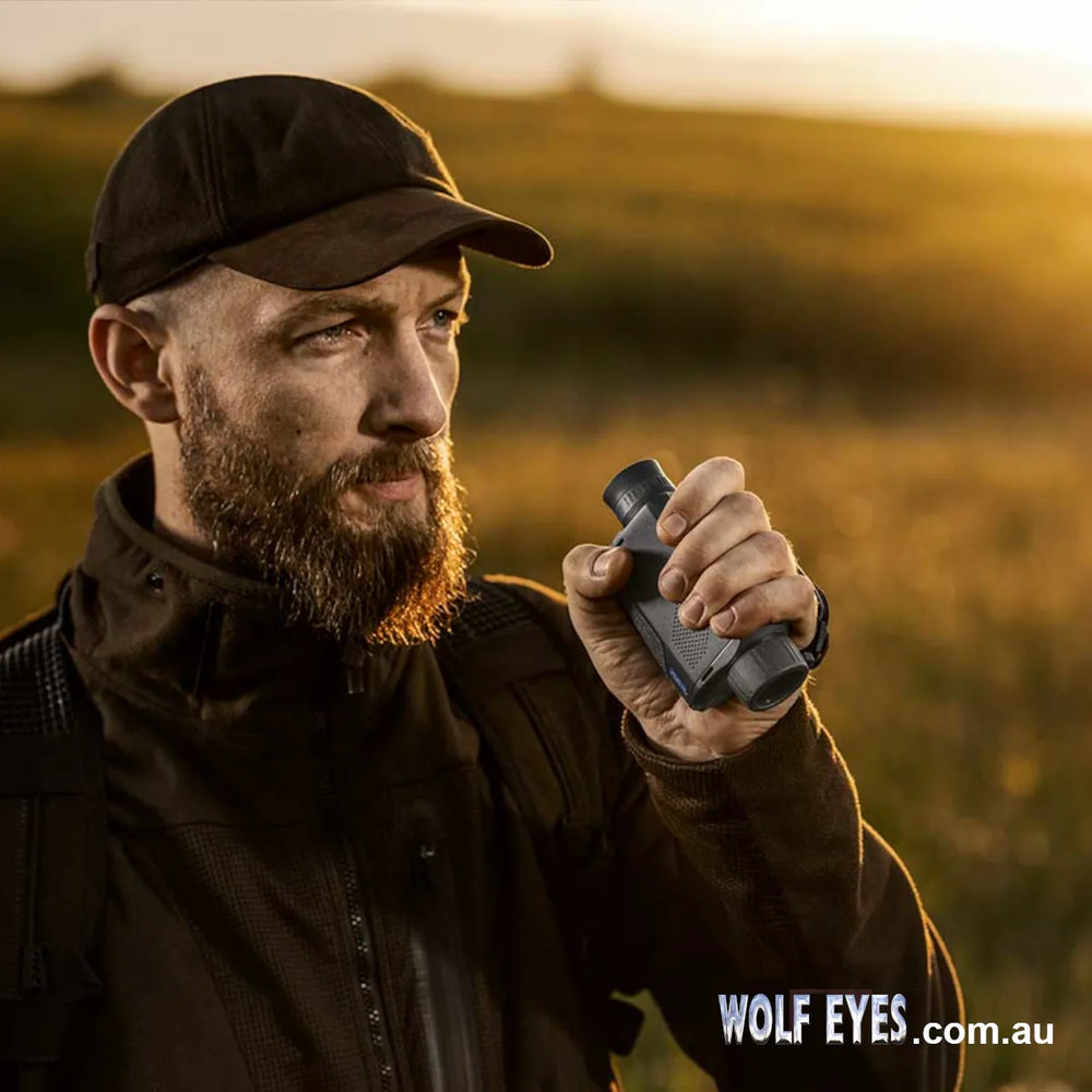 thermal monocular held by man for wildlife observation