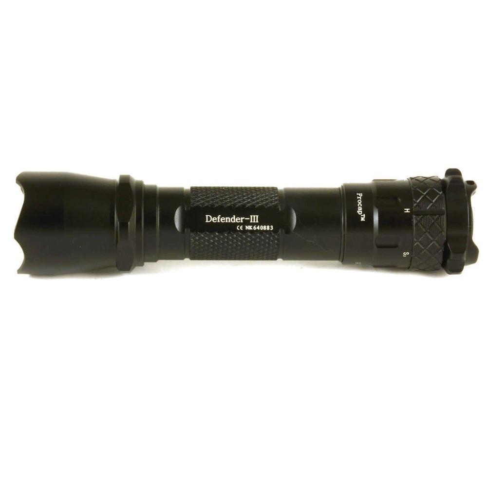 Defender III side view length led torch
