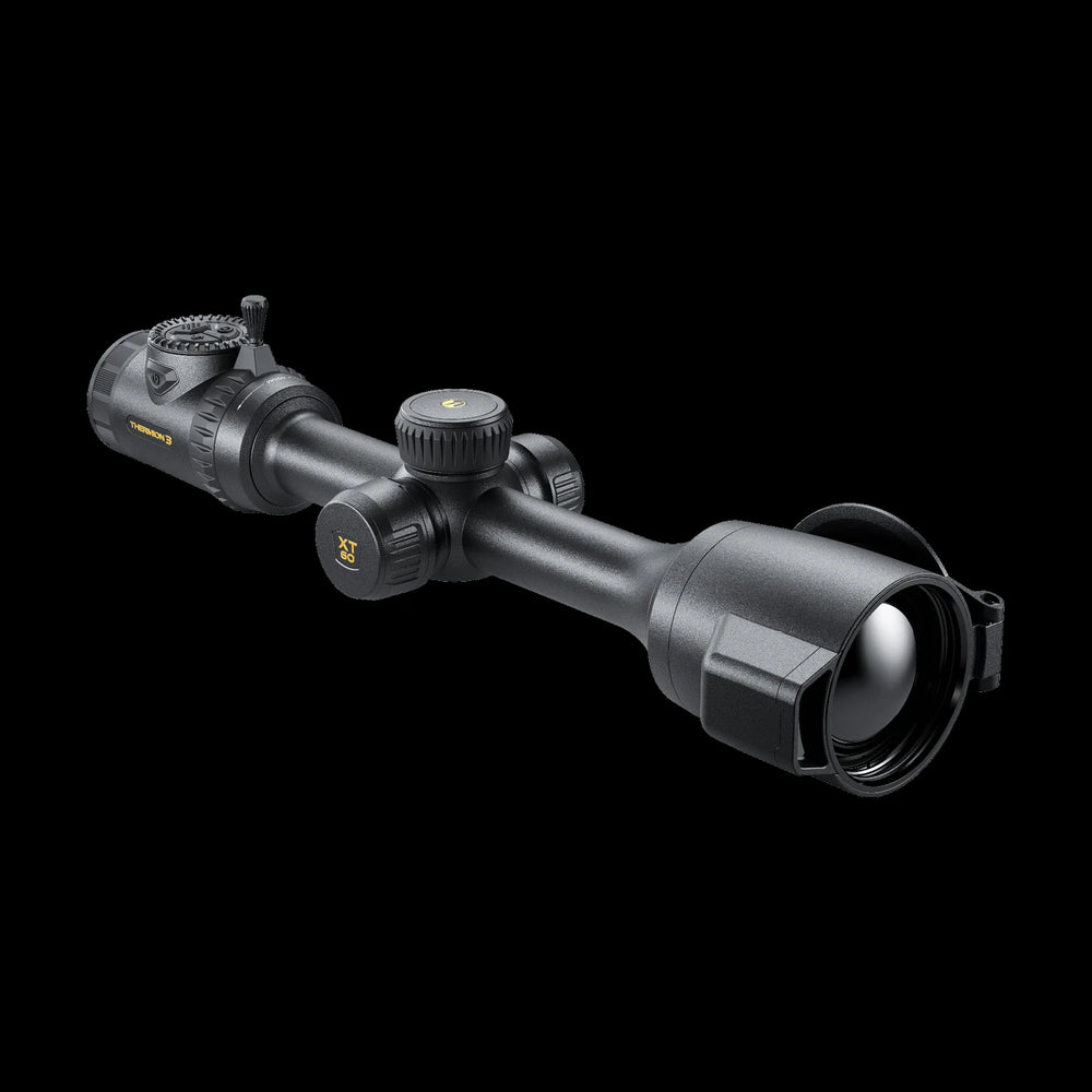 Pulsar Thermion3 XT60 LRF thermal scope showing laser range finder and controls including size of laser range finder