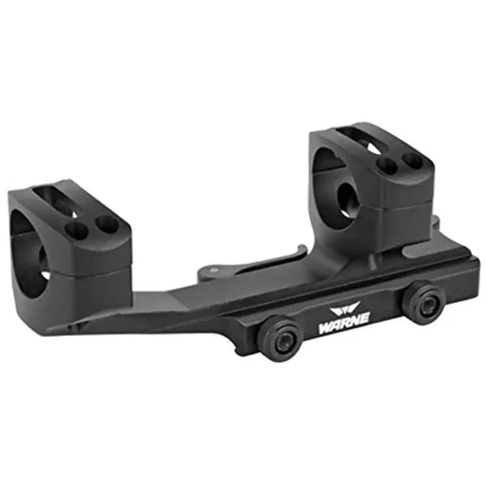 Side view of Warne QD XSKEL 30mm Picatinny scope mount, showing robust aluminum construction and Warne logo branding.