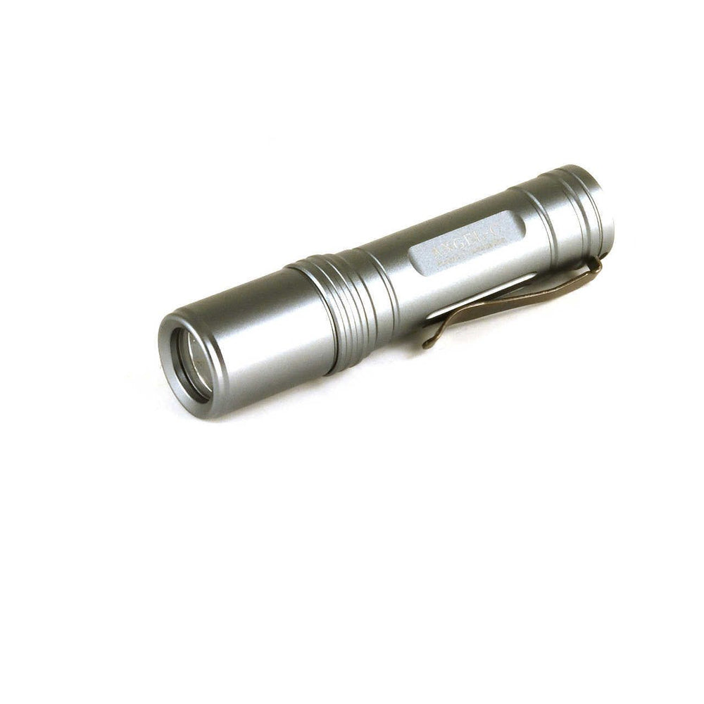 Angel C LED Torch - Compact Powerful Light | 260 Lumens, Rechargeable handheld torch with sleek silver body and pocket clip for everyday carry.