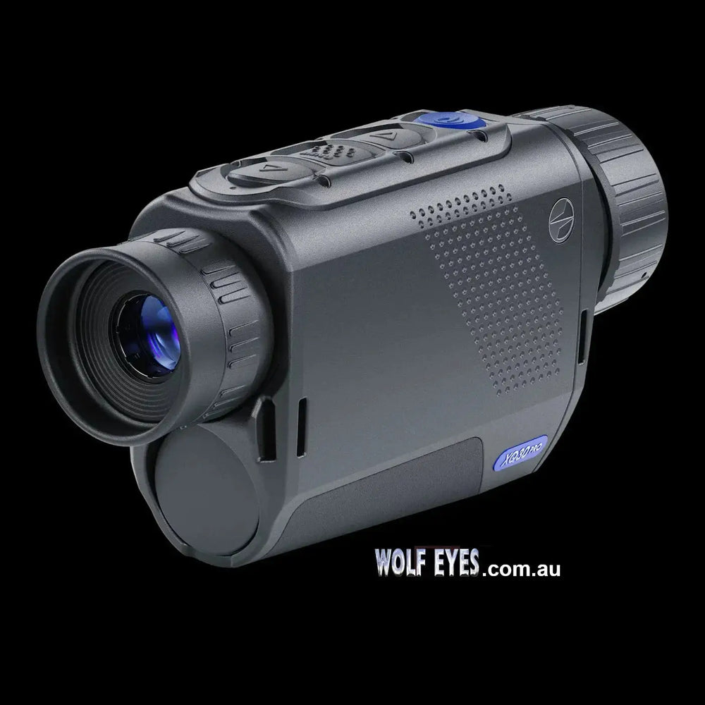 Rear angled view of Pulsar Axion Compact XQ30 Pro showing eyepiece and lens, optimized for thermal imaging in low-light environments.