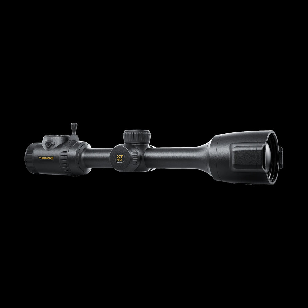 Pulsar Thermion3 XT60 LRF thermal scope showing laser range finder and controls side looking at range finder