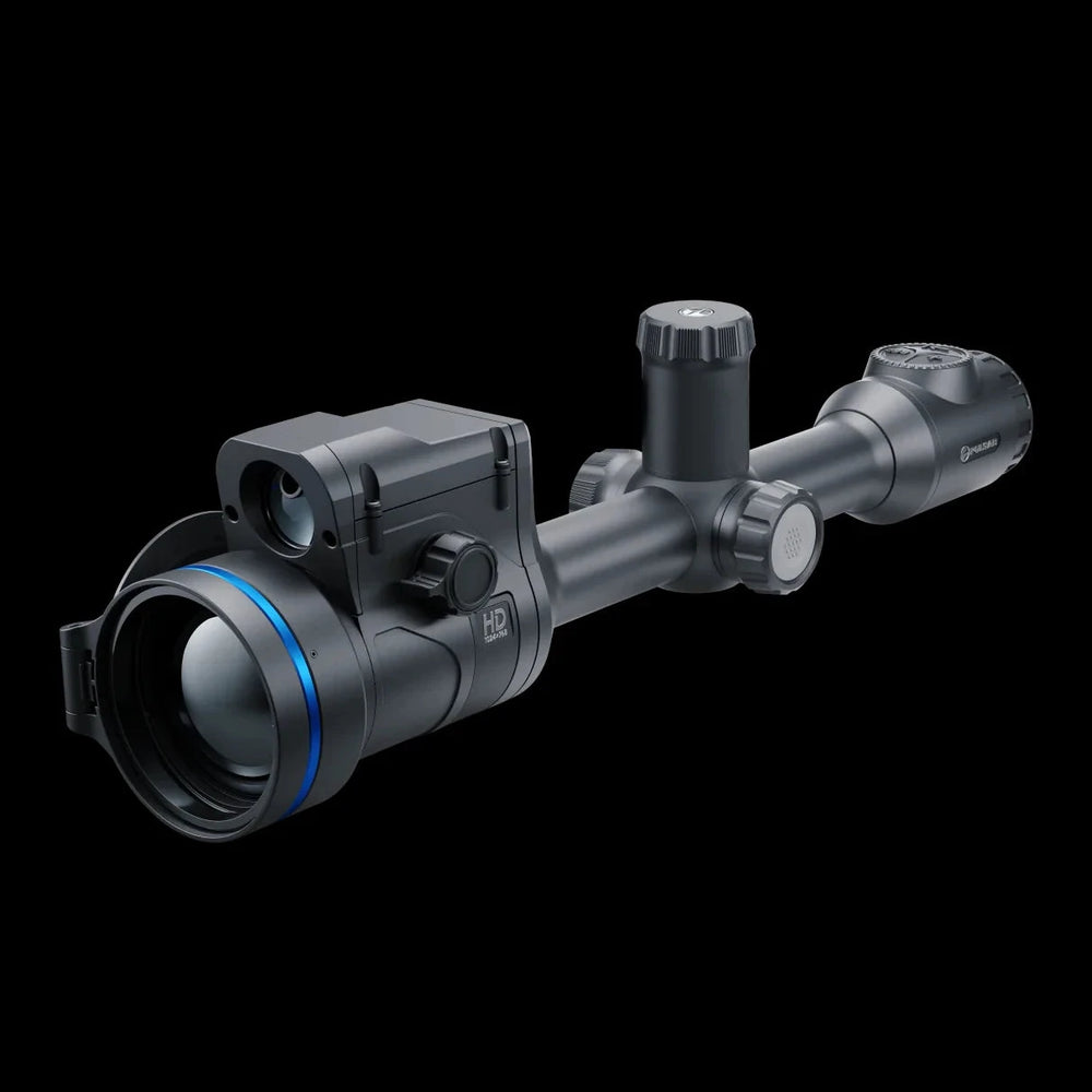 Pulsar Thermion2 XL60 LRF thermal scope with HD sensor and laser rangefinder, ideal for precision hunting and night vision imaging.