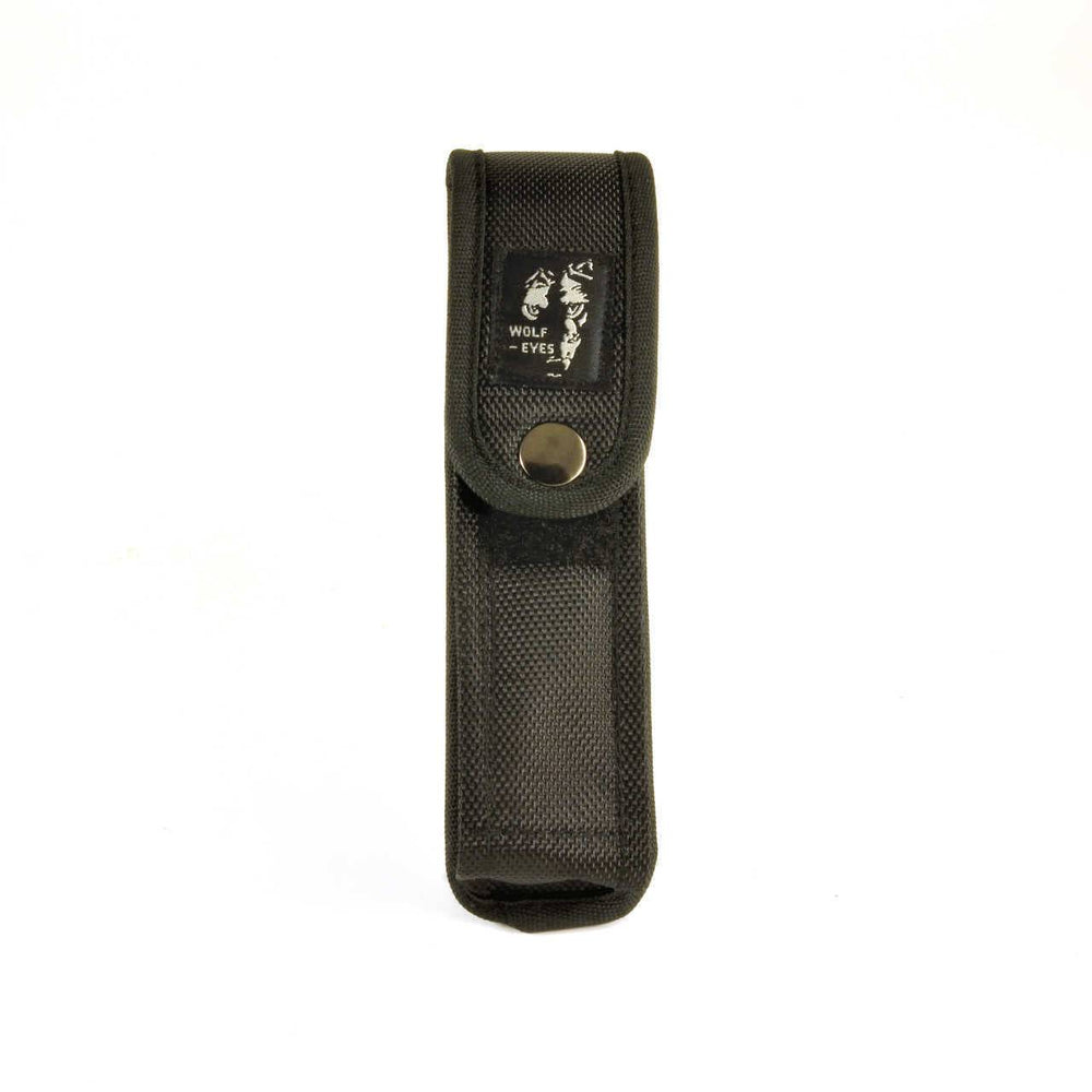 Duty Holster for Wolf Eyes LED torches, made from durable Cordura with snap-button flap and dual belt loops for secure flashlight carry.