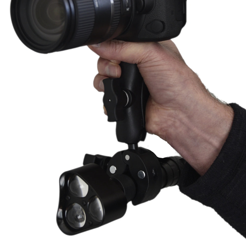 Wolf Eyes large torch mount demonstrated with torch and camera
