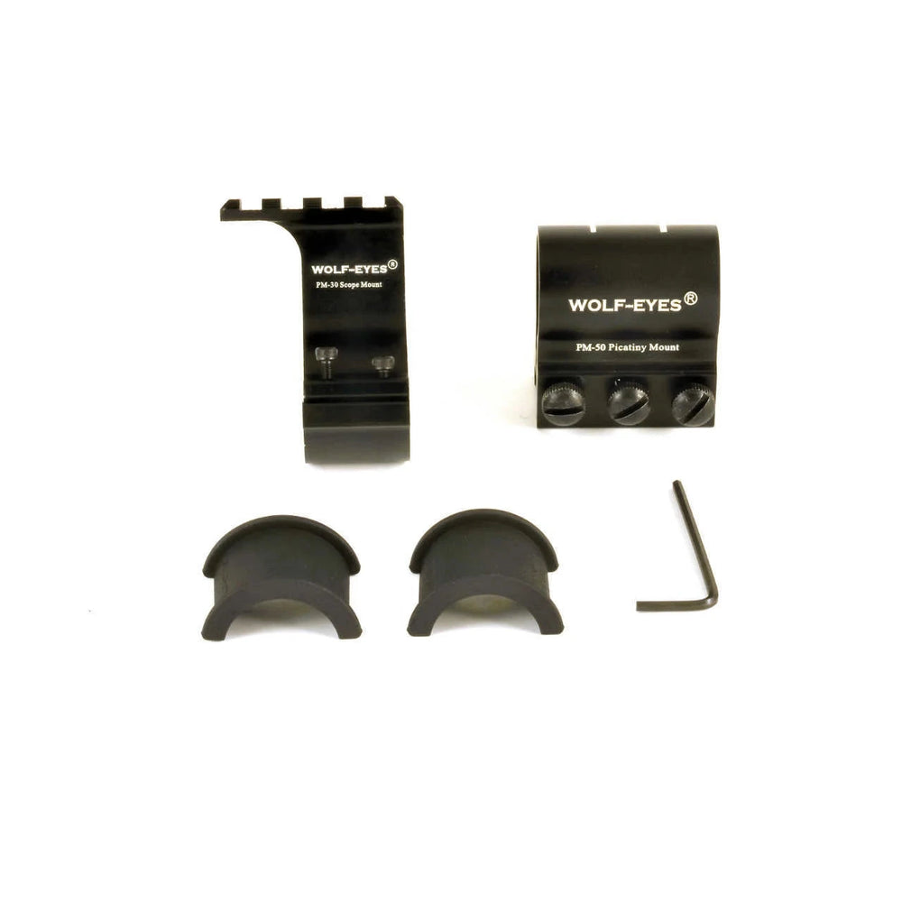 Seal Picatinny Rail Mount set for Seal LED Torch with mounting brackets, screws, and hex key. Ideal for tactical flashlight attachment.